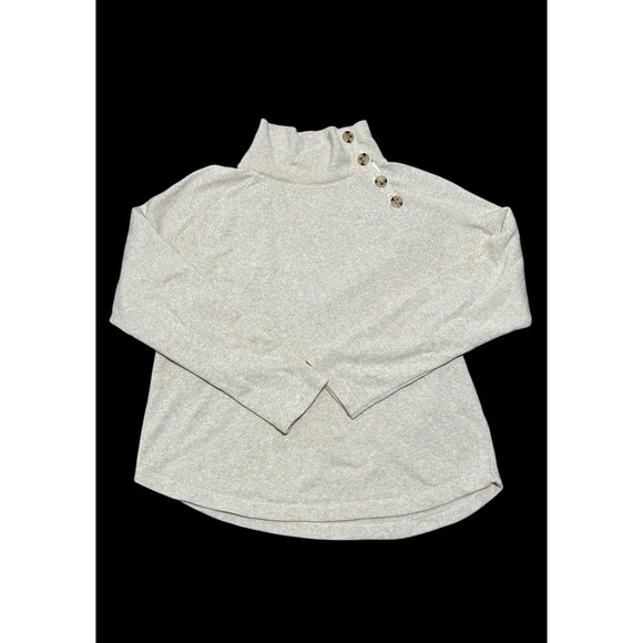 J.Crew Factory Beige Button Collar Fleece Sweatshirt Pullover Size M - Picture 3 of 8